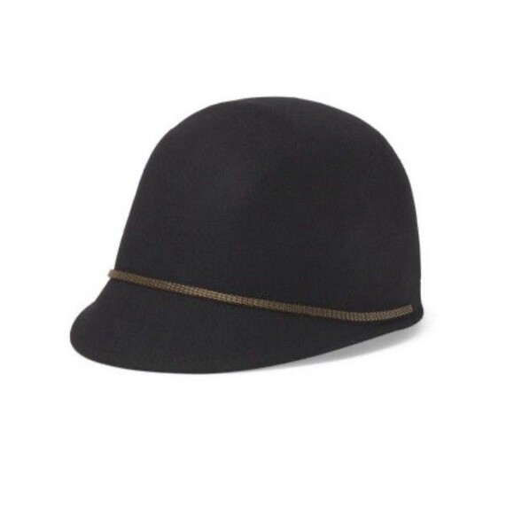 Black 100% Wool Cloche Hat Women’s Vintage Style Bucket Cap Metallic Braid Trim - Picture 1 of 13